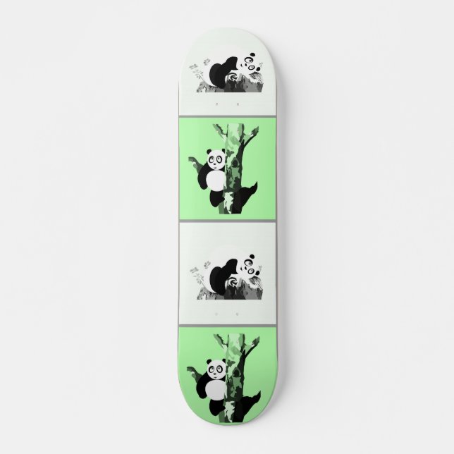 Pandas Chequered - Green Skateboard (Front)
