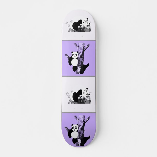 Pandas Chequered - Purple Skateboard (Front)