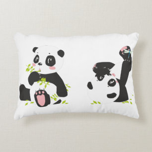 Pandas   Cute Panda Cubs and Little Dragonfly Accent Pillow