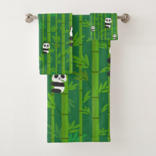 Pandas Eating Bamboo Bath Towel Set