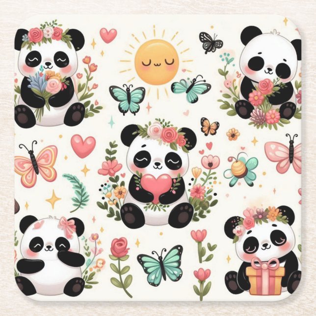 Panda's Garden of Love Paper Coaster (Front)