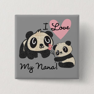 Pandas I Love My Nana 2 Inch Square Button