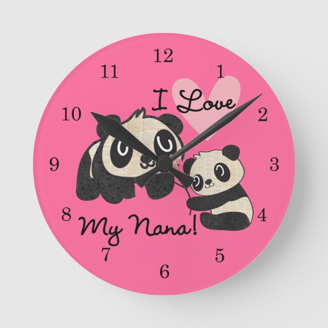 Pandas I Love My Nana Round Clock (Front)