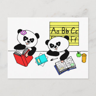 Pandas learning at school postcard
