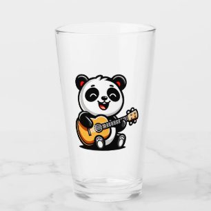 Panda's Melodic Serenade - Acoustic Guitar Art Glass