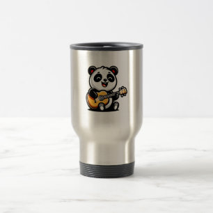 Panda's Melodic Serenade - Acoustic Guitar Art Travel Mug