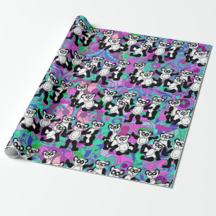 Pandas on purple wrapping paper