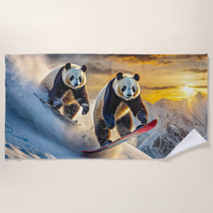 Pandas On Snowboards Design by Rich AMeN Gill Beach Towel
