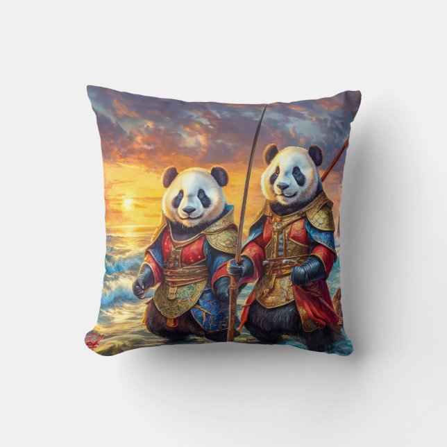 Pandas on The Ready Design By Rich AMeN Gill Throw Pillow (Front)