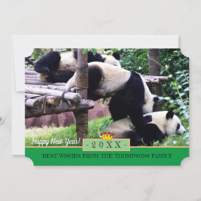 Panda's Playing & Happy New Year! Card /China (Front)