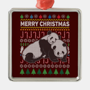 Pandas Ugly Christmas Sweater Wildlife Series Metal Ornament
