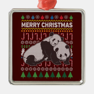 Pandas Ugly Christmas Sweater Wildlife Series Metal Ornament