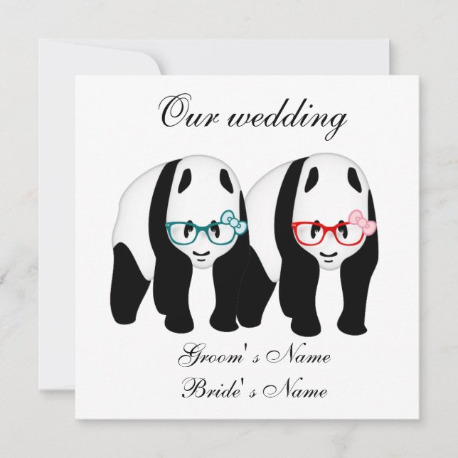 Panda's wearing glasses wedding invitation (Front)