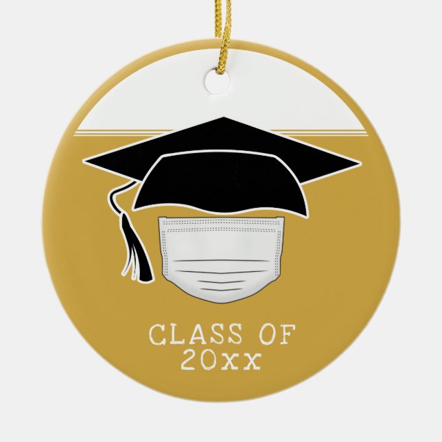 Pandemic Graduate Graduation Cap with Face Mask Ce Ceramic Ornament (Front)