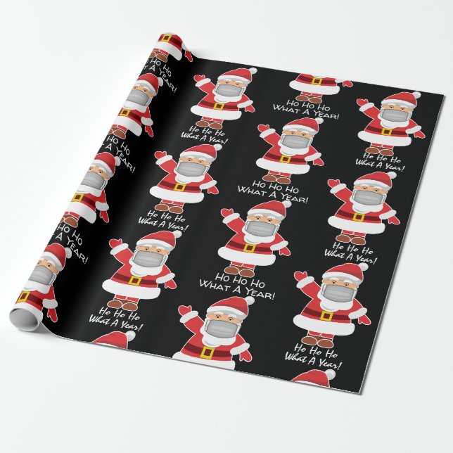 Pandemic Santa w/Personalization Black Wrapping Paper (Unrolled)