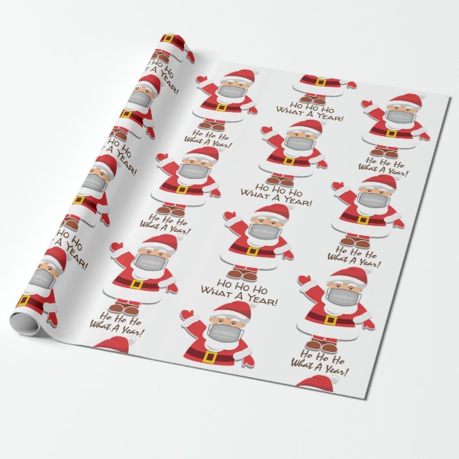 Pandemic Santa w/personalization Wrapping Paper (Unrolled)