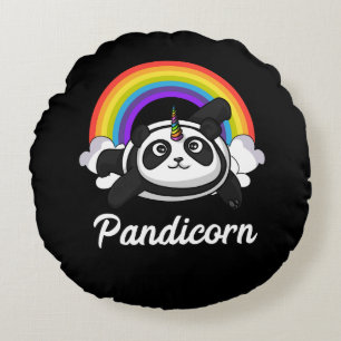 Pandicorn Panda Bear Unicorn Magical Rainbow Round Pillow