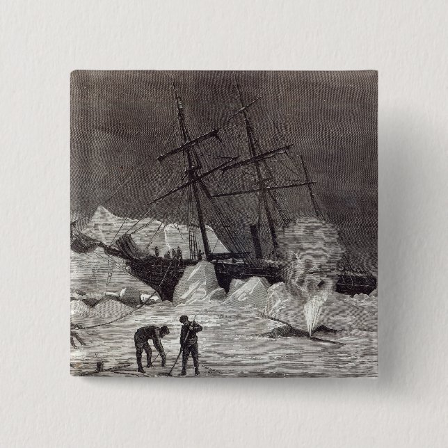 Pandora' nipped in the ice 2 inch square button (Front)