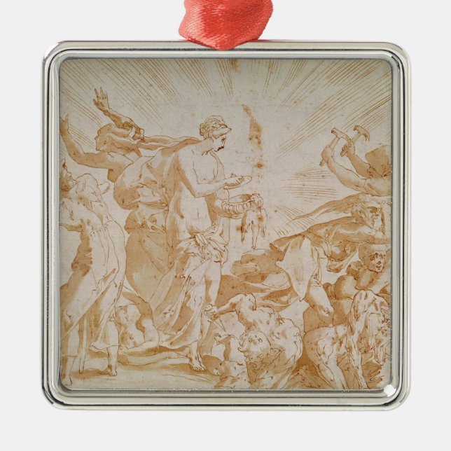 Pandora opening the box metal ornament (Front)