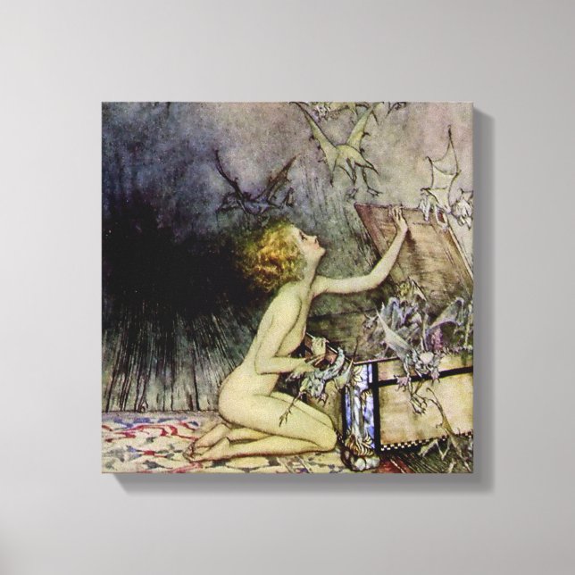 “Pandora Opens the Box” by Arthur Rackham Canvas Print (Front)