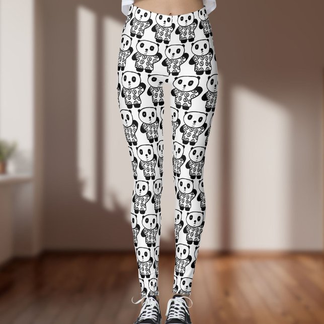 Pandy the Panda Leggings (Cute Pandy the Panda Black And White Leggings)
