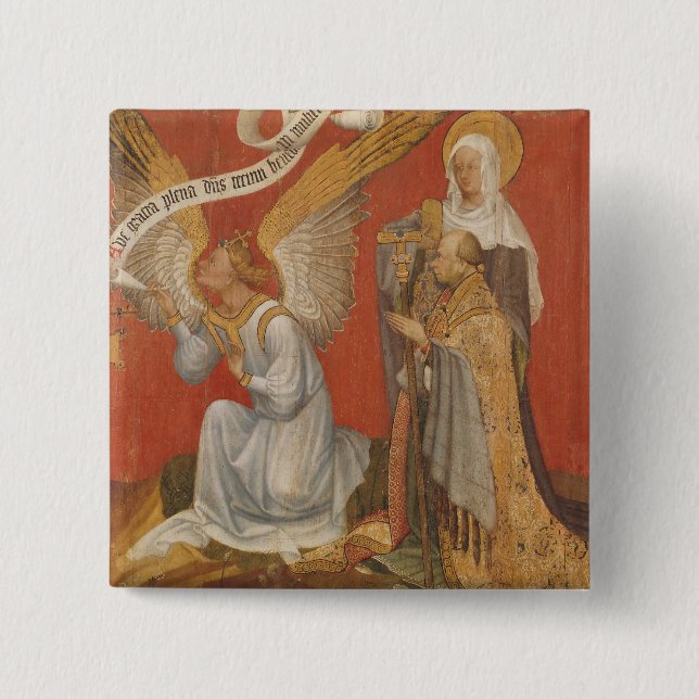 Panel from a diptych depicting the Angel 2 Inch Square Button (Front)