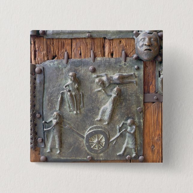 Panel from the left hand door, 12th century (bronz 2 inch square button (Front)