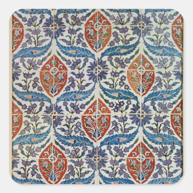 Panel of Isnik earthenware tiles Square Sticker (Front)