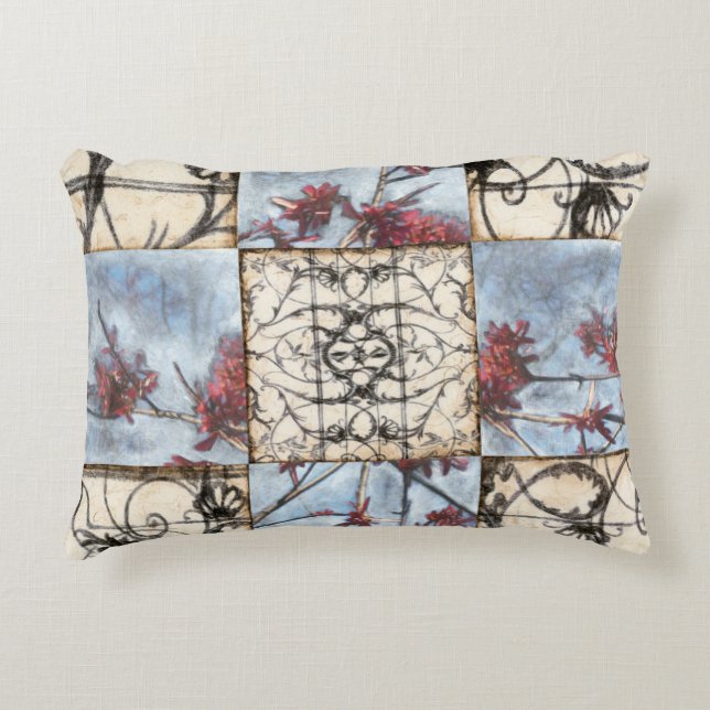 Panelled Abstract Scrollwork Painting Decorative Pillow (Front)