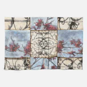 Panelled Abstract Scrollwork Painting Kitchen Towel