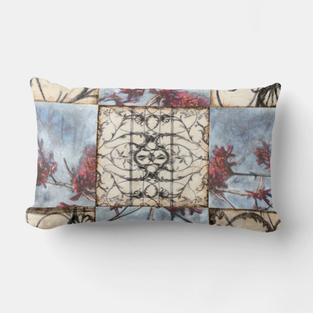 Panelled Abstract Scrollwork Painting Lumbar Pillow (Front)