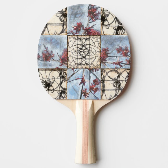 Panelled Abstract Scrollwork Painting Ping Pong Paddle (Front)