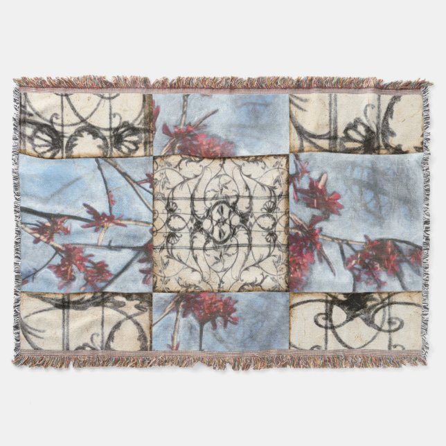Panelled Abstract Scrollwork Painting Throw Blanket (Front)