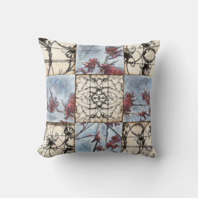 Panelled Abstract Scrollwork Painting Throw Pillow (Front)