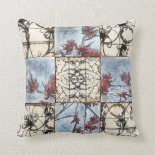 Panelled Abstract Scrollwork Painting Throw Pillow