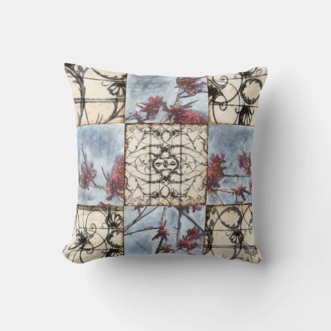 Panelled Abstract Scrollwork Painting Throw Pillow (Front)