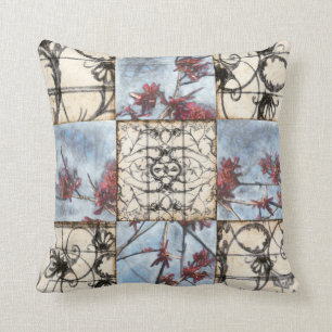 Panelled Abstract Scrollwork Painting Throw Pillow