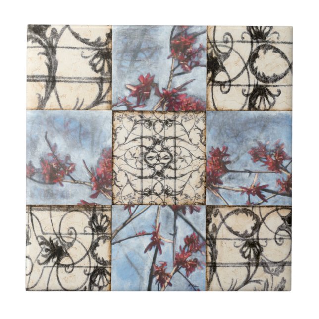 Panelled Abstract Scrollwork Painting Tile (Front)