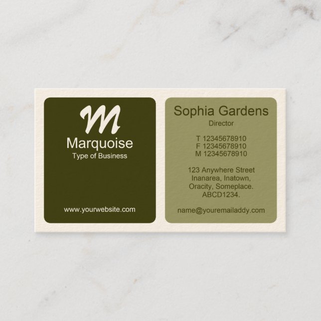 Panels - Green Brown, Khaki, & White (Cream Card) Business Card (Front)