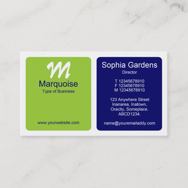 Panels - Green, Dark Blue and White Business Card (Front)