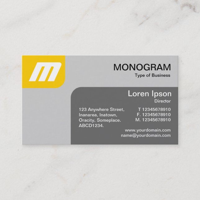 Panels MonoGram - Amber and Grey Business Card (Front)