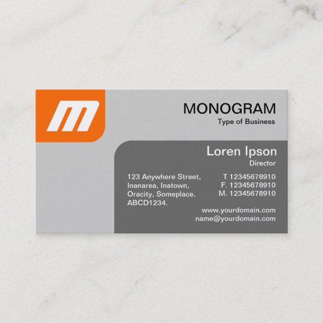 Panels MonoGram - Orange and Grey Business Card (Front)