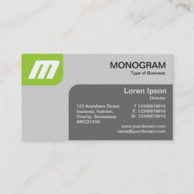 Panels MonoGram v2 - Martian Green and Grey Business Card (Front)