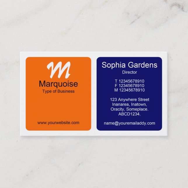 Panels - Orange, Dark Blue and White Business Card (Front)