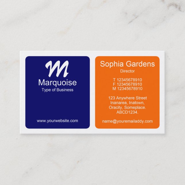 Panels - Orange, Dark Blue and White Business Card (Front)