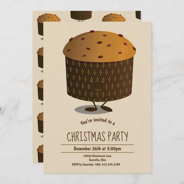 Panettone Caractère Noël Fête Invitation (Devant / Derrière)