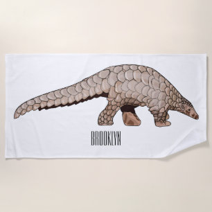 Pangolin cartoon illustration beach towel