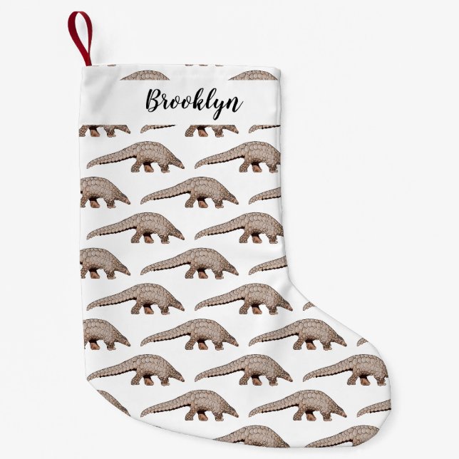 Pangolin cartoon illustration small christmas stocking (Front)