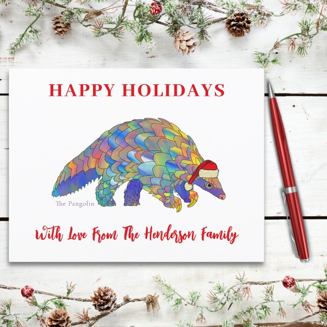Pangolin Christmas Cute Endangered Species Holiday Postcard (Christmas pangolin custom holiday greetings postcard)