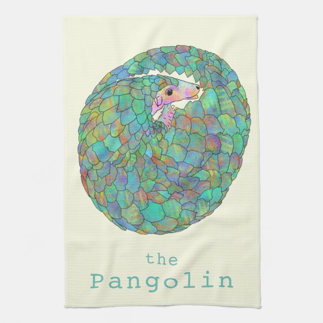 Pangolin Endangered Species Animal Wildlife Green Kitchen Towel (Vertical)